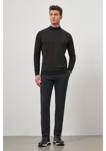 Siyah Uzun Kol Kendinden Desenli Örme Yarım Balıkçı Yaka Classic Comfort Fit Triko 1012245159 fiyatları