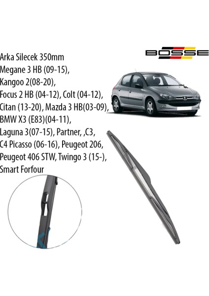 Arka Silecek 35Cm Megane 3 Hb (09-15), Kangoo 2(08-20) Focus 2 Hb (04-12), Peugeot 206