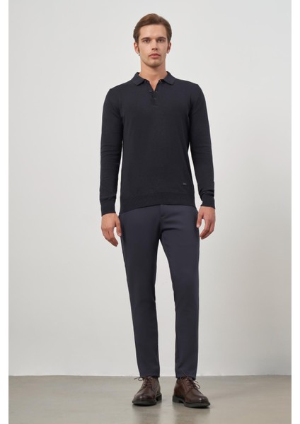 Koyu Lacivert Uzun Kol Düz Örme Polo Yaka Classic Comfort Fit Triko 1012245007 fiyatları