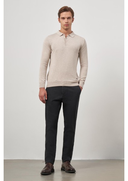 Açık Bej Uzun Kol Düz Örme Polo Yaka Classic Comfort Fit Triko 1012245007 fiyatları