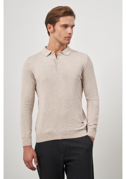 Açık Bej Uzun Kol Düz Örme Polo Yaka Classic Comfort Fit Triko 1012245007 indirimleri