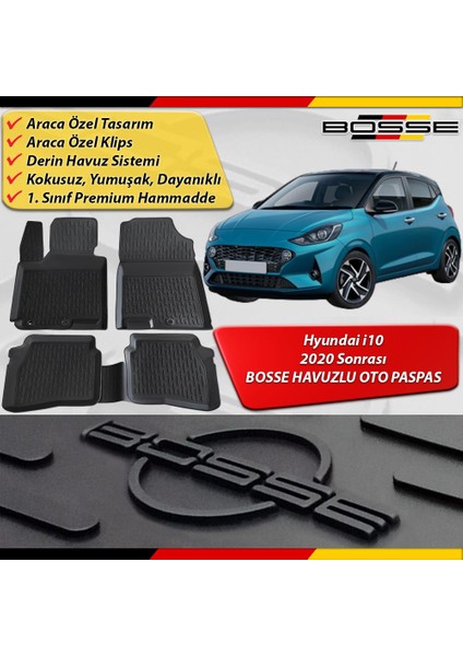 Hyundai I10 Paspas Araca Özel 2020 2024 Arası Bosse Paspas 3D Havuzlu 3D Havuzlu