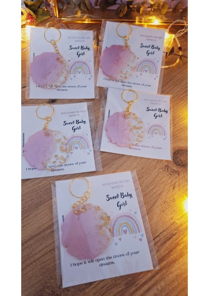 Sevgiliatolyemm Sweet Baby Gökkuşağı Kartlı Pembe Yuvarlak Anahtarlıkdoum Günü Babyshower Mevlüt Hediyelik