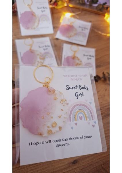 Sevgiliatolyemm Sweet Baby Gökkuşağı Kartlı Pembe Yuvarlak Anahtarlıkdoum Günü Babyshower Mevlüt Hediyelik modelleri