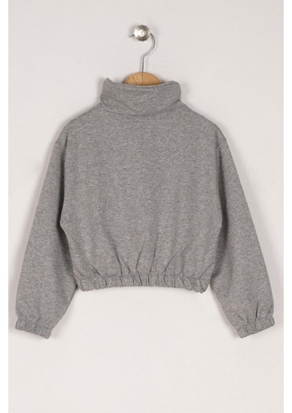 Kız Çocuk Gri Renkli Yarım Balıkçı Yaka Fermuar Detaylı Sweatshirt