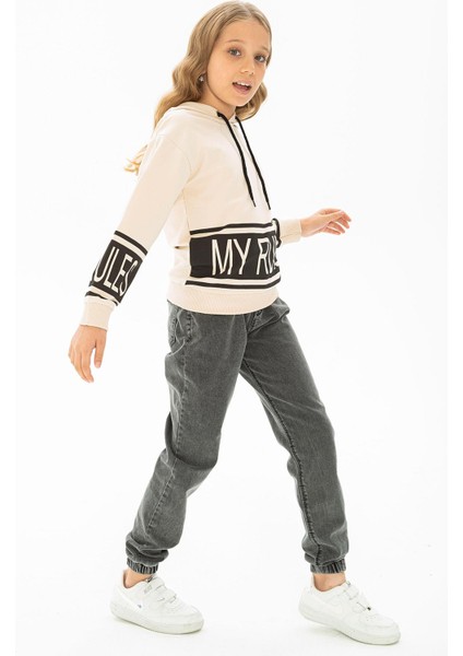 Kapüşonlu Uzun Kol Taş Rengi Kız Çocuk Sweatshirt