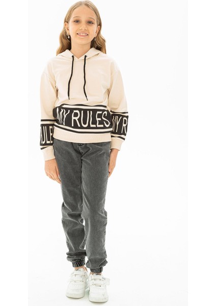 Kapüşonlu Uzun Kol Taş Rengi Kız Çocuk Sweatshirt