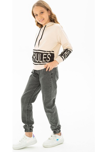 Kapüşonlu Uzun Kol Taş Rengi Kız Çocuk Sweatshirt