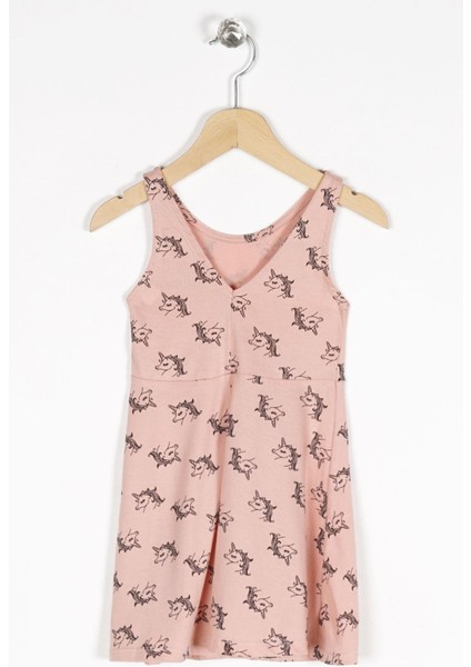 Kız Çocuk Regular Fit Unicorn Desenli Kolsuz Elbise