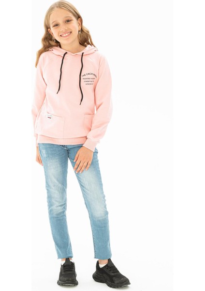 Kapüşonlu Uzun Kol Pembe Renk Kız Çocuk Sweatshirt