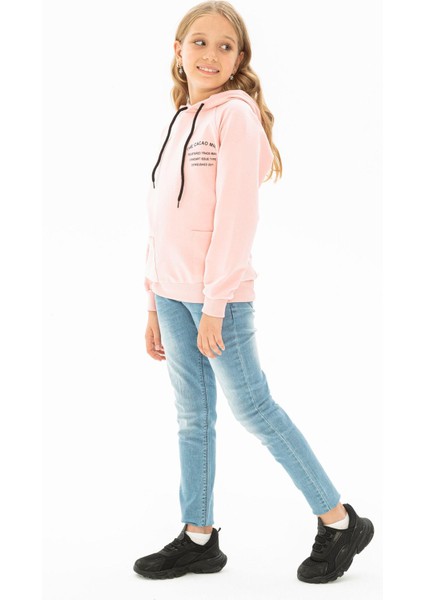Kapüşonlu Uzun Kol Pembe Renk Kız Çocuk Sweatshirt