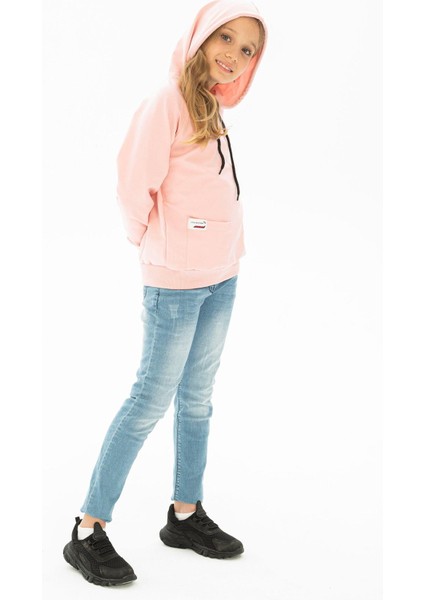 Kapüşonlu Uzun Kol Pembe Renk Kız Çocuk Sweatshirt