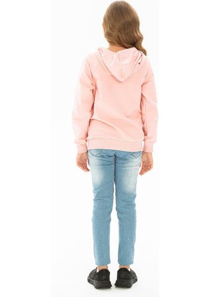 Kapüşonlu Uzun Kol Pembe Renk Kız Çocuk Sweatshirt