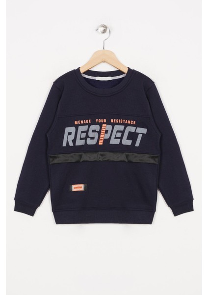 Erkek Çocuk Lacivert Renkli Respect Baskılı Şardonlu Sweatshirt