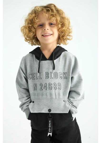 Kapüşonlu Uzun Kol Gri Renk Erkek Çocuk Sweatshirt