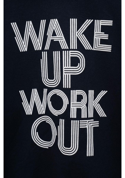 Erkek Çocuk Lacivert Renkli Wake Up Work Out Baskılı Kapüşonlu Şardonlu Sweatshirt modelleri