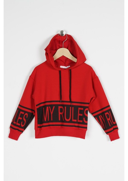 Kapüşonlu Uzun Kol Kırmızı Renk Kız Çocuk Sweatshirt