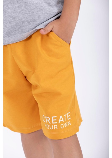 Erkek Çocuk Gri Renkli Create Your Own Baskılı Kaprili Takım