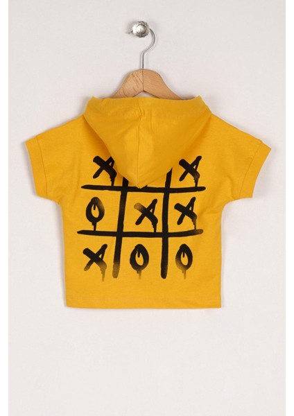 Erkek Çocuk Hardal Renkli Game Baskılı Kapuşonlu Kısa Kol Sweatshirt fiyatları