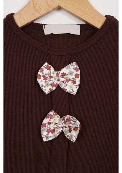 Önü Patlı Çiçek Desenli Kahverengi Renk Kız Çocuk Elbise fiyatları
