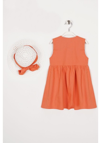 Bisiklet Yaka Sıfır Kol Cıtcıt Dugmelı Sapkalı Oranj Renk Kız Çocuk Elbıse modelleri