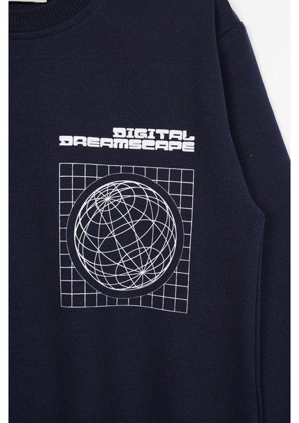 Ön Arka Dijital Baskı Detaylı Lacivert Renk Erkek Çocuk Sweatshirt