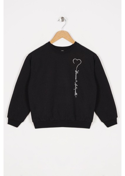 Kız Çocuk Siyah Renkli Arkası Kelebek Baskılı Sweatshirt