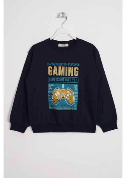 Gaming Baskılı Lacivert Renk Erkek Çocuk Sweatshirt