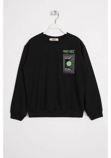 Ön Arka Dijital Baskı Detaylı Siyah Renk Erkek Çocuk Sweatshirt