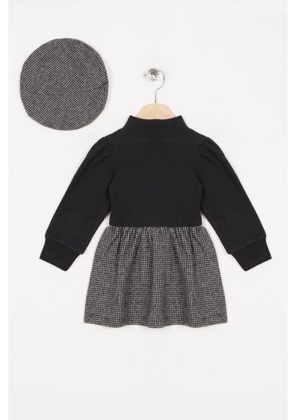 Yarım Balıkcı Yaka Uzun Kol Etegı Pıtıkarelı Dugme Detaylı Ayıcıklı Sapkalı Gri Renk Kız Çocuk Elbıse fiyatları