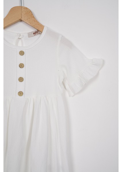 Bisiklet Yaka Kısa Kol Fırfırlı Dugmelı Ekru Renk Kız Çocuk Elbıse fiyatları