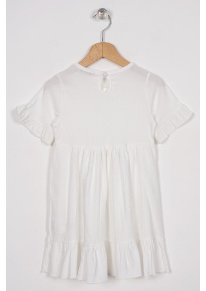 Bisiklet Yaka Kısa Kol Fırfırlı Dugmelı Ekru Renk Kız Çocuk Elbıse modelleri