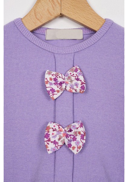 Önü Patlı Çiçek Desenli Lila Renk Kız Çocuk Elbise fiyatları