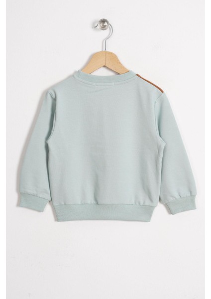 Tilki ve Ayı Figurlu Bisiklet Yaka Mint Renk Erkek Çocuk Sweatshırt modelleri