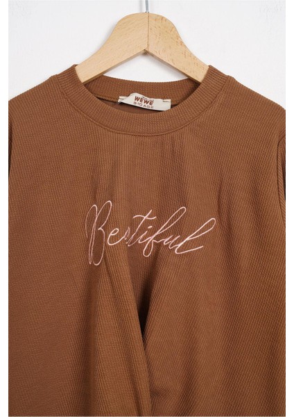 Bisiklet Yaka Uzun Kol Baskılı Kahverengi Renk Kız Çocuk Pantolon Takım fiyatları