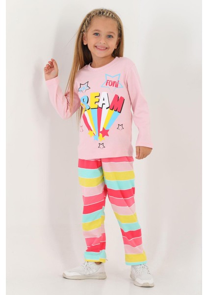Bisiklet Yaka Uzun Kol Pembe Renk Kız Çocuk Pijama Takımı