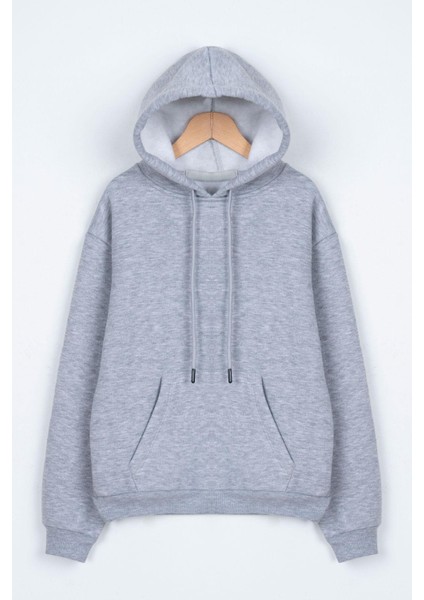 Kapüşonlu Uzun Kol Ceplı Gri Renk Erkek Çocuk Sweatshırt