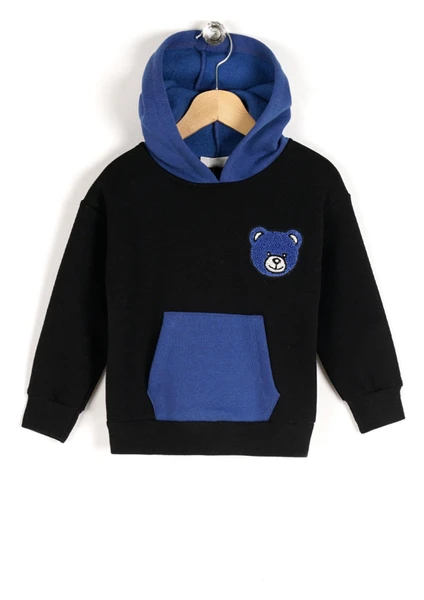 Erkek Çocuk Ayıcık Detaylı Kapüşonlu Cepli Sweatshirt