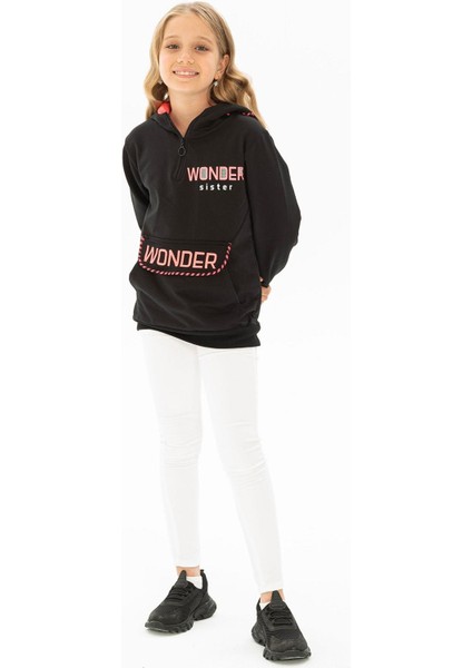 Kapüşonlu Uzun Kol Siyah Renk Kız Çocuk Sweatshirt