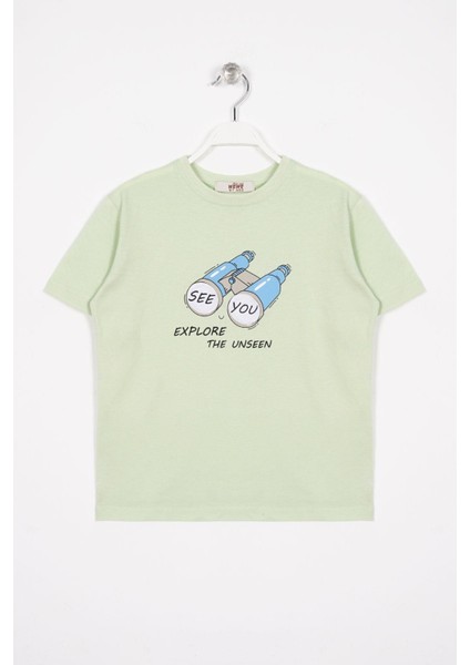 See You Baskılı Fıstık Yeşili Renk Erkek Çocuk Tshirt