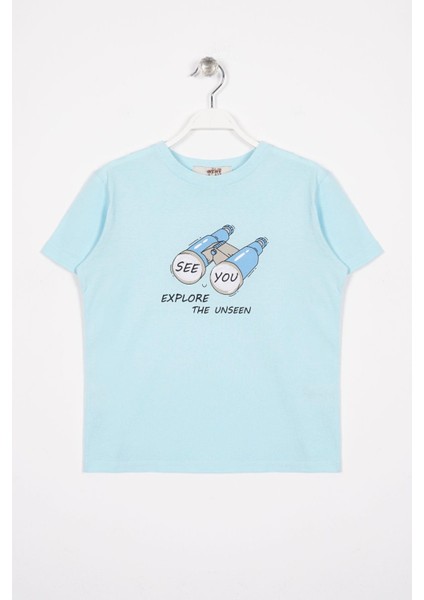 See You Baskılı Buz Mavisi Renk Erkek Çocuk Tshirt