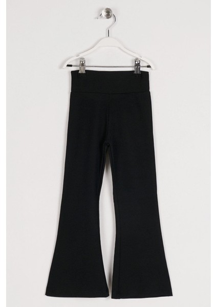 Yüksek Bel İspanyol Paça Fitilli Siyah Renk Kız Çocuk Tayt modelleri