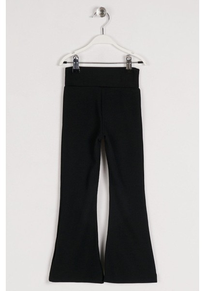 Yüksek Bel İspanyol Paça Fitilli Siyah Renk Kız Çocuk Tayt fırsatları