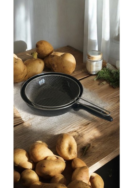 Emaye Cips Sebze Patates Kızartma Telli Fritöz Wok Tava 26 cm
