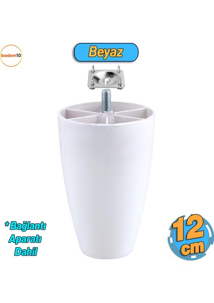 Oval Plastik Ayak 12 cm (BEYAZ) Mobilya Yükseltici Sehpa Kanepe Koltuk Ayağı Baza Ayakları Aparatlı