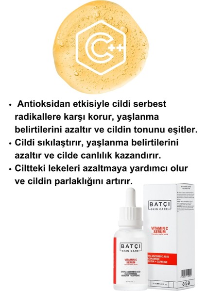C Vitamini, Arbutin, Kafein Ve Niacinamide Içeren Aydınlatıcı & Canlandırıcı Serum 30 Ml