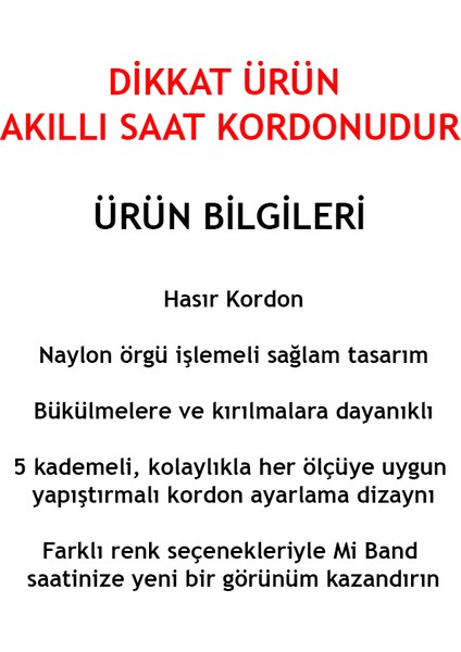 Xiaomi Mi Band 5 Uyumlu Akıllı Saat Için Kordon Hasır Özel Örgü Tasarım Kopmayan Kırılmayan ve Terletmeyen Cord Kordon ( Kordon ) indirimleri
