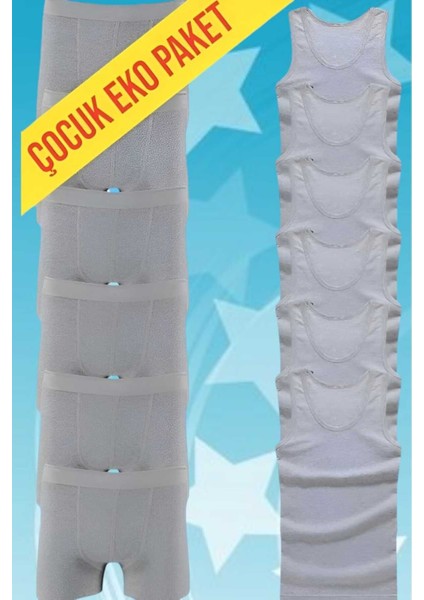 Erkek Çocuk Ikili Set Pamuklu Penye 6 Atlet 6 Boxer