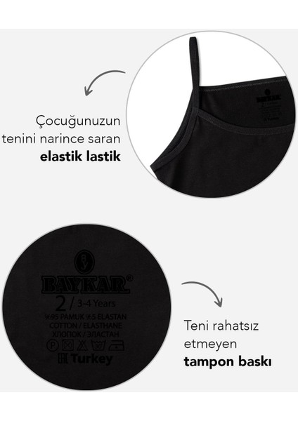 Kız Çocuk Pamuklu Ince Ip Askılı Düz Klasik Atlet 3'lü Paket Siyah fiyatları