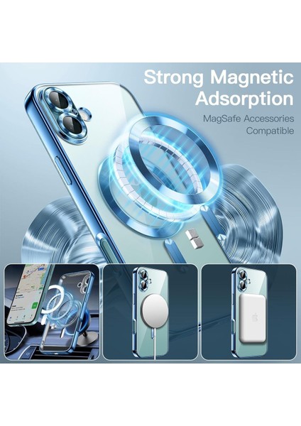 Apple iPhone 16 Kılıf Kamera Lens Korumalı Magsafe Şarj Kilifi Şeffaf Renkli Yumuşak Kapak